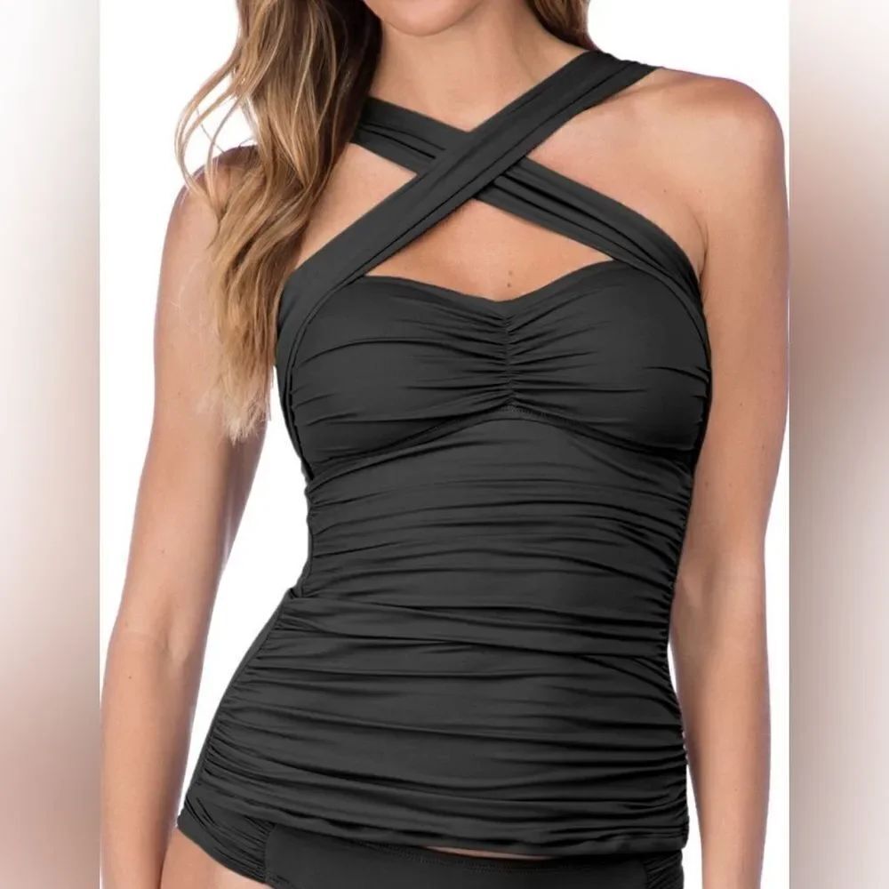 La Blanca NWT Island Goddess Convertible multi-way Bandini Black Size 6